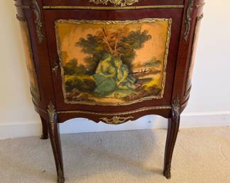 French marble top cabinet with painted panels