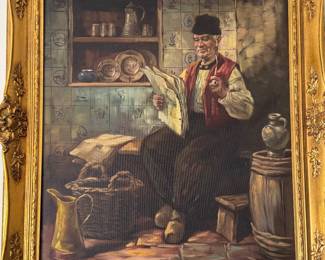 Painting of Dutch man smoking pipe signed Peters 29"h x 25"w