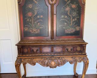 Carved Chinoiserie cabinet    5'4"h x 40"w x 17"d