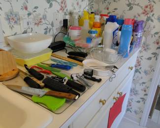 Cleaning supplies, and kitchen implements