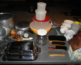 Storage containers, and vintage waffle maker