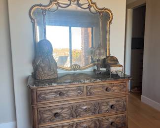 Hand carved Italian marbled top dresser mirror sold separately