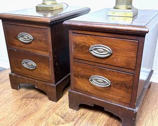 Early 1800s mahogany 'end tables' that were once part of a larger piece of funiture, most likely a sideboard.