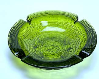 Vintage Midcentury Large Anchor Hocking Soreno Textured Green Glass Ashtray