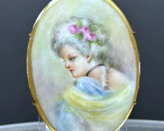 Antique hand painted porcelain brooch