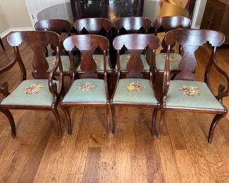 Antique mahogany American Empire revival style dinging chairs, two arm chairs and six side chairs