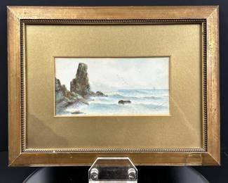 A nice watercolor of a British Seaside.  It is signed W. Gardner...  Walter or William Gardner?    A noted British artist, William Bascomb Gardner (1847-1919) did variations of his signature, though Gardner is not an unusal sirname.   This would have been done in his era.  The Framing was done by  James Dotchin of Glascow, Scotland.  