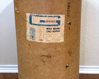 Vintage Shipping barrel that was sent to Wolf Brand Chili (when it was located and still made in Corsicana, TX) chili pepper ingredient.