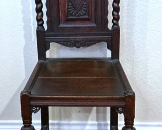 Antique English Oak panel back chair