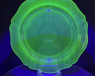 Old green depression glass plate by the Federal Glass company