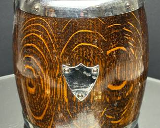 1930s English Oak porcelain tobacco jar humidor box