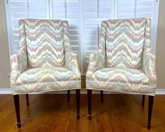 Pair of Mid Century Arm Chairs with flame stitch upholstery