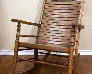 Antique oak slatted rocking chair