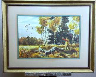 An original watercolor by F. E. Buffmire (1907-1963). A graduate of Layton School of Art in Milwaukee, Buffmire's works were sold at Abercrombie & Fitch (when it was an outdoors & sporting goods retailer) He was commissioned by the Park Service to create the dioramas for the Chickamauga & Chattanooga National Military Park in Chattanooga, Tennessee as well as for the Custer National Military Park in Montana
