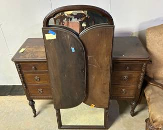 Vintage Antique Vanity with Tri-fold Mirror