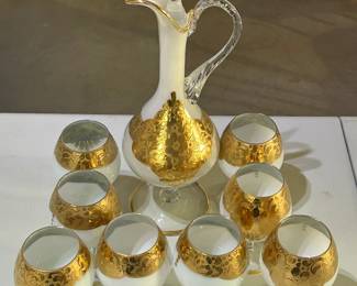 Vintage Italian Decanter and Eight Serving Glasses