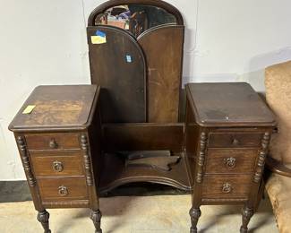 Vintage Antique Vanity with Tri-fold Mirror