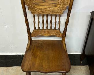 Vintage Oak Carved Pressed Back Dining Chair