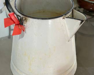 Vintage White Enamelware Cowboy Coffee Pot