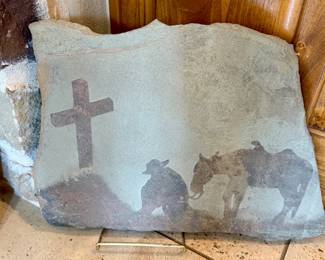 COWBOY ETCHED STONE DECOR