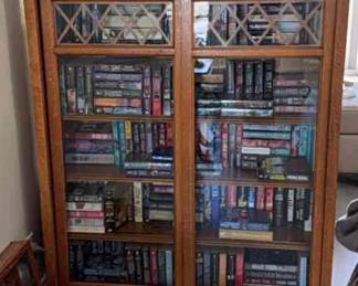 Antique book shelf. Hard and soft cover books
