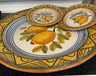 Vintage LARGE Italian platter. (2) Vintage small italian  plates
