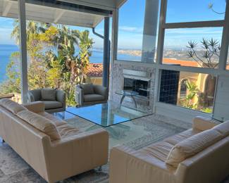 Fabulous Modernist Estate Sale - very very small! Roomand Board 2 plan yellow sofas - fine leather 