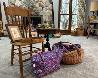 Wooden Chair, Vera Bradley Bag, Baskets, Encased Doily Serving Tray