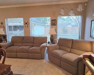 ***STILL AVAILABLE***Living room sofas - 3 cushion electric recliner with matching 2 cushion love seat (neutral color)