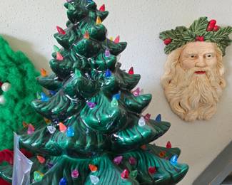 Ceramic Christmas Tree and Santa bust