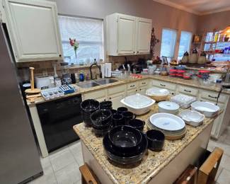 the kitchen is FULL!  Dish sets, cookware, bakeware, small appliances...