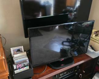 2 - TVs, electronics, and TV stand/entertainment center