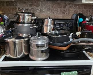pots, pans, cookware, utensils