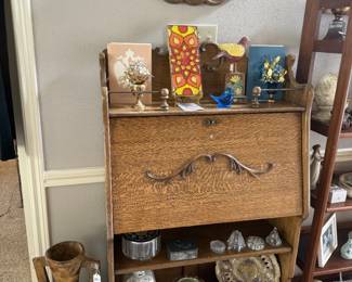 Antique oak secretary drop-front desk