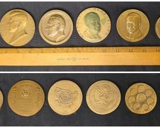 1) 1961-1965 Grant/Lee Civil War Centennial Medal - Bronze 2) 3" 1961 JFK Inaugural Medallion - Bronze 3) 1965 LBJ Inaugural Medallion - Bronze 4) 1969 Richard Nixon Inaugural Medallion - Bronze 5) 1971 Bronze Medallion commemorating the Dwight D. Eisenhower Silver Dollar 6) 1967 Bronze medal commemorating the 20th Anniversary of the 1947 UN decision to establish a Jewish State in the Land of Isreal - Abba Hillel Silver & Harry S. Truman