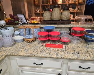 Covered storage containers, cansiters, etc