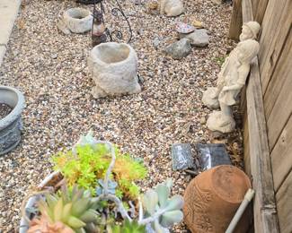 live plants, concrete yard art planters, pots ... the works!