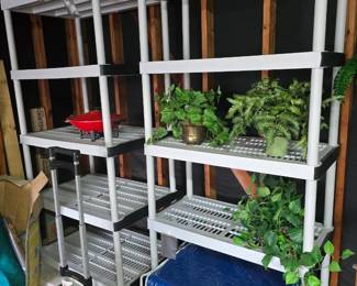 Garage shelving for sale... and so are the silk plants!