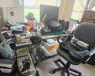 Office supplies, office equipment, speakers, printers, office chair ... and lots more! 