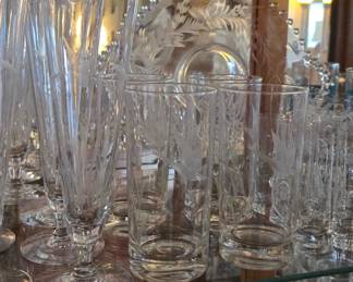 glass, crystal, flutes, water glasses, candlewick-style platter