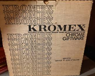Kromex serving tray with glass  insert
