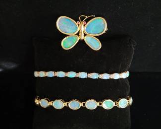 14k opal bracelets and butterfly brooch