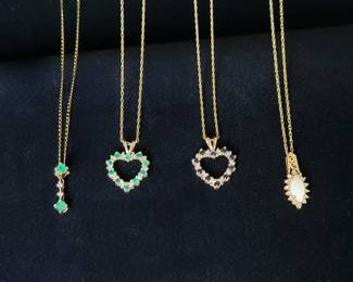 14k Emerald Sapphire Diamond Necklaces 