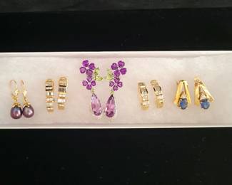 Diamond earrings, Black Pearl and Amethyst earrings 