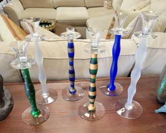 Orrefors Sweden tall Celeste Candlesticks