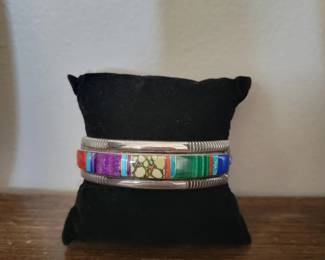 Vintage silver and stone Mexican cuff