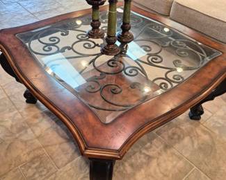 Coffee table iron and wood glass top