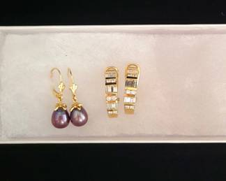 Diamond earrings and tahitian pearl earrings