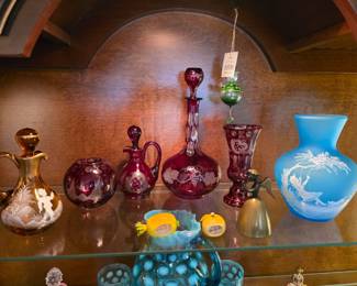 Antique Bohemian Decanter Friedrich Egermann Engraved Cranberry Glass