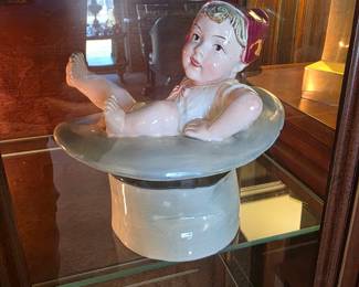 Antique Gebruder Heubach Piano Baby in Top Hat Container